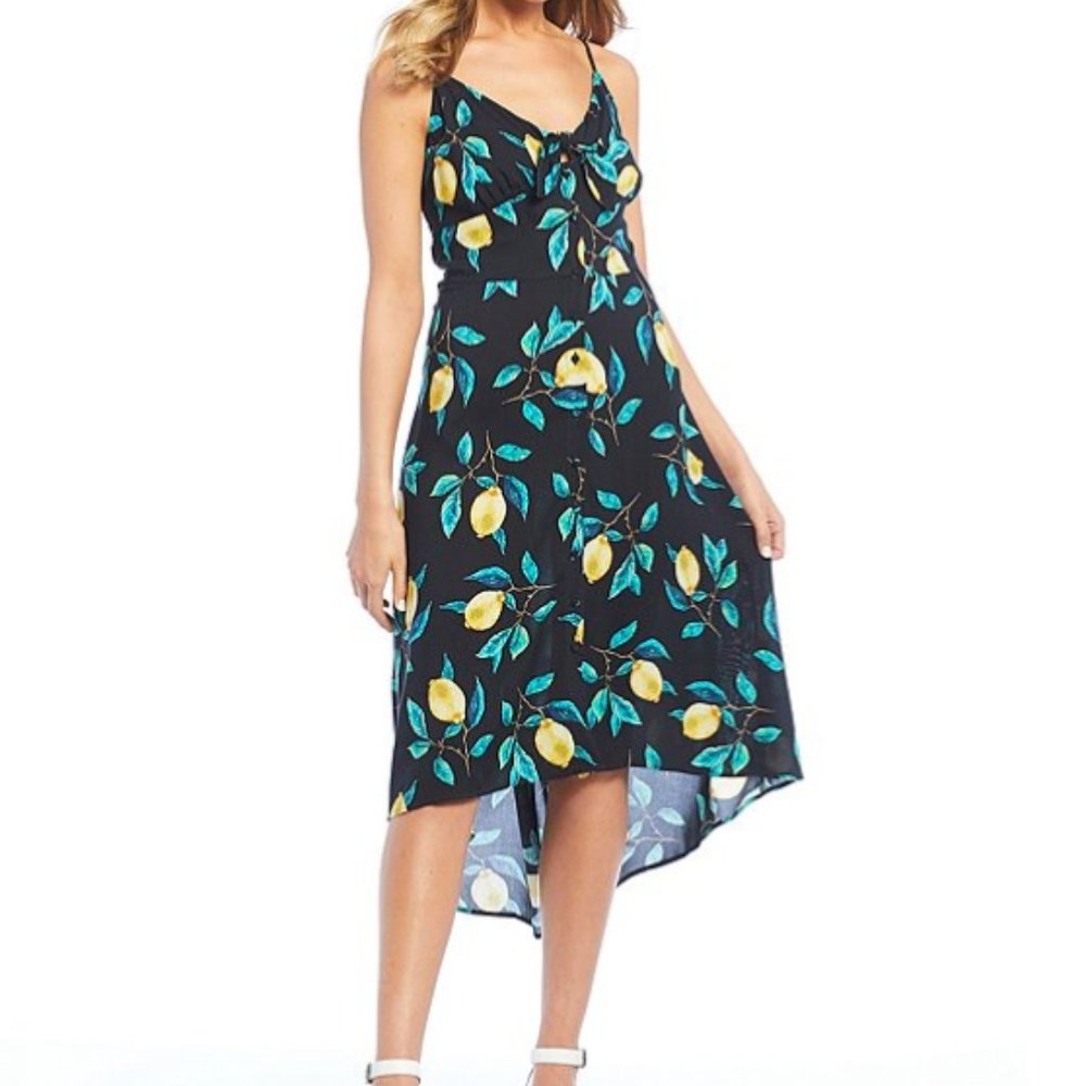Jessica Simpson tie / button high low lemon dress